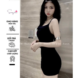 Đầm hở lưng body dáng ngắn đan dây, váy nữ có mút (SN072-1)
