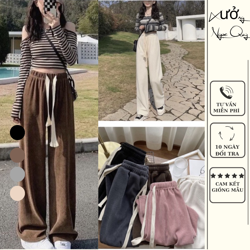 Quần Suông Ống Rộng Nỉ Tăm Cao Cấp Ống Suông Rộng Dây Rút Cạp Cao Lưng Thun Quần Ống Rộng Mẫu Mới