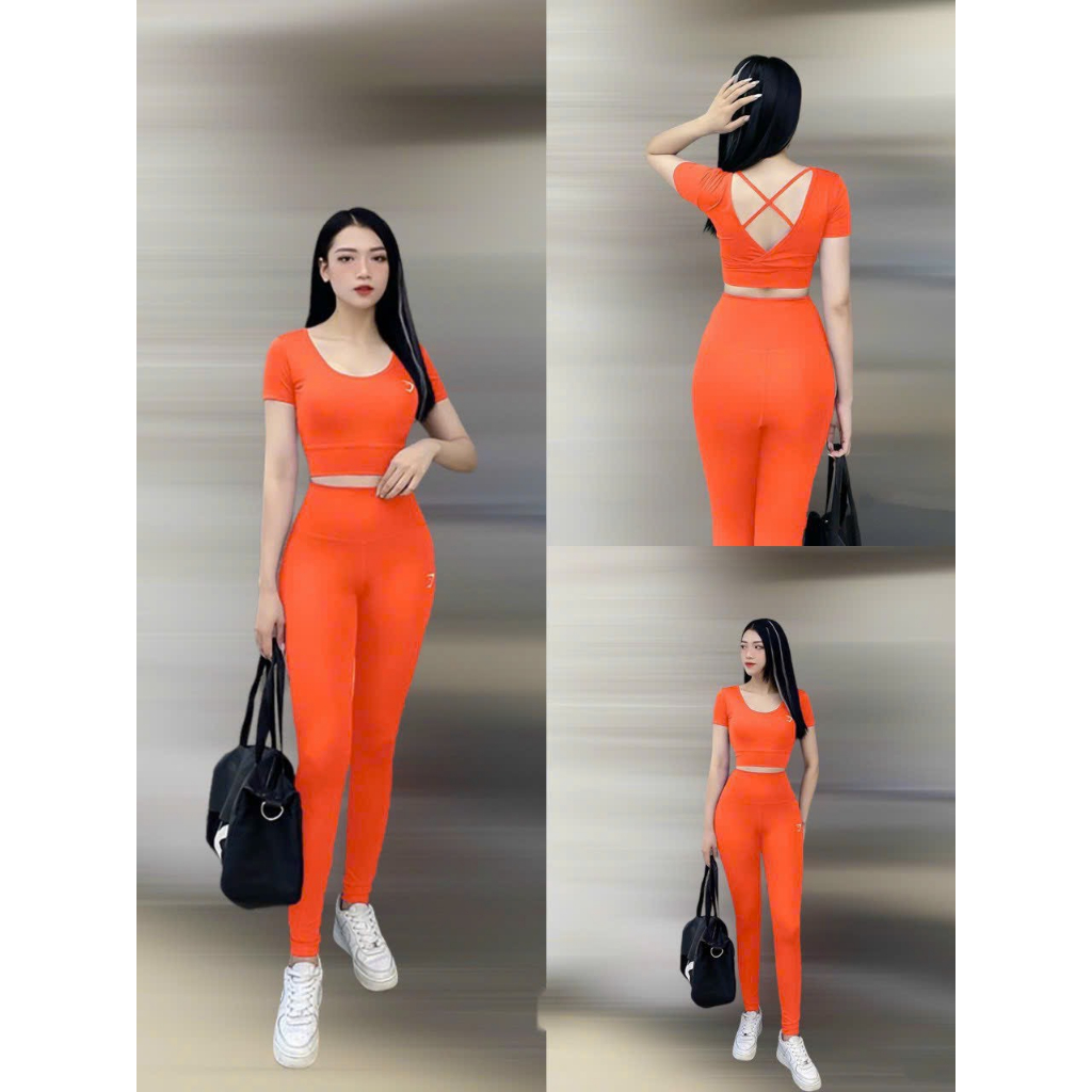 Đồ tập gym nữ,đồ tập thể thao áo croptop quần dài tập gym yoga zumba aerobic