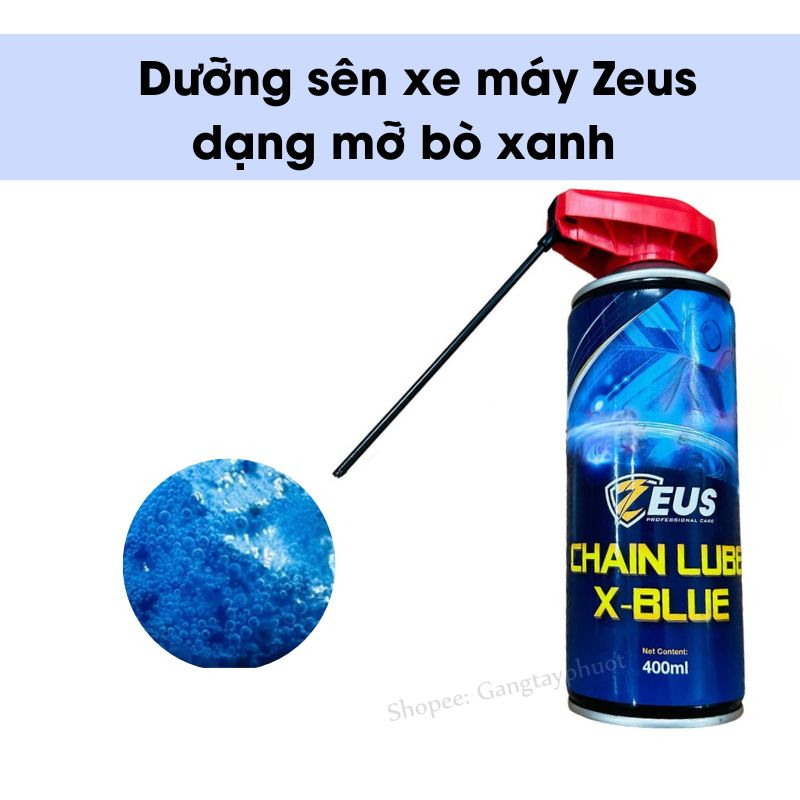 Chai Xịt Dưỡng Sên Chain Lube Zeus X-BLUE   Dạng Mỡ Bò Xanh Lam Chính Hãng