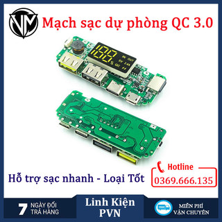 Mạch sạc dự phòng qc 3.0 - mạch diy chế sạc dự phòng từ pin 1s li-ion - 18650 - có lcd hiển thị, type-c, 5v2a