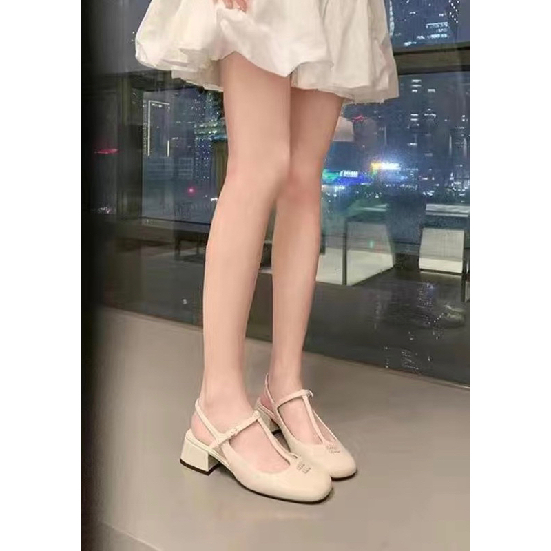 （HÀNG SẴN-QCL1) Giày Búp Bê Mary Jane Hở Gót MiuMiu