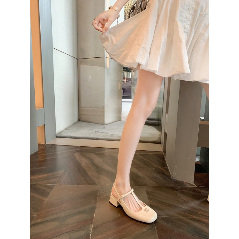 （HÀNG SẴN-QCL1) Giày Búp Bê Mary Jane Hở Gót MiuMiu