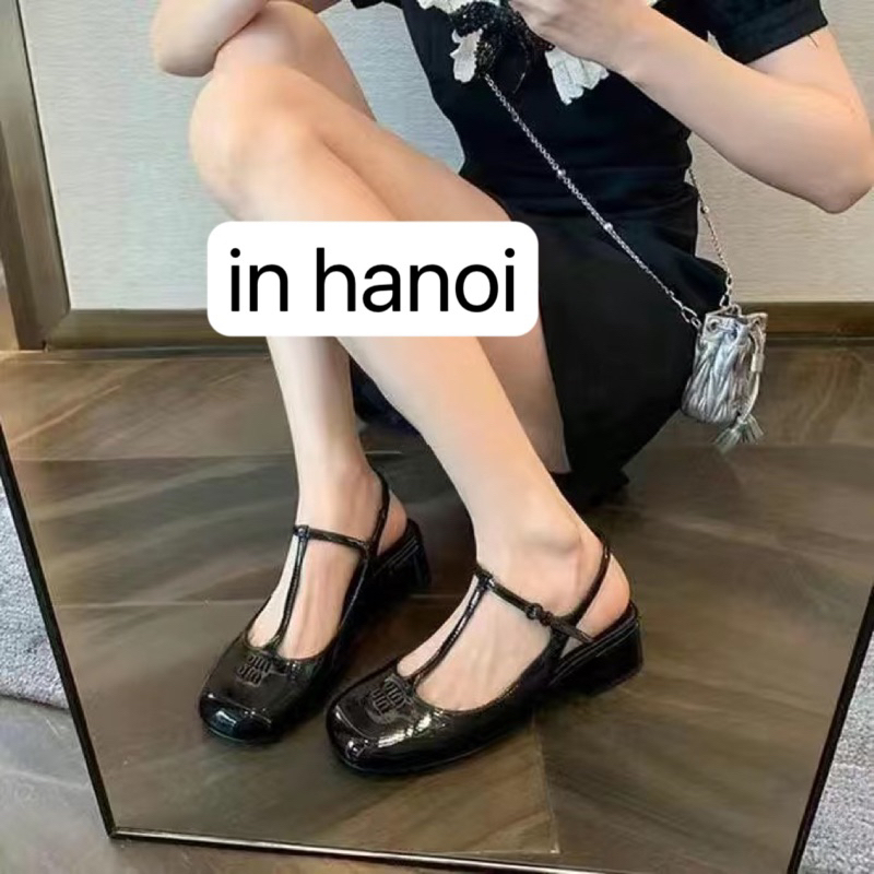 （HÀNG SẴN-QCL1) Giày Búp Bê Mary Jane Hở Gót MiuMiu