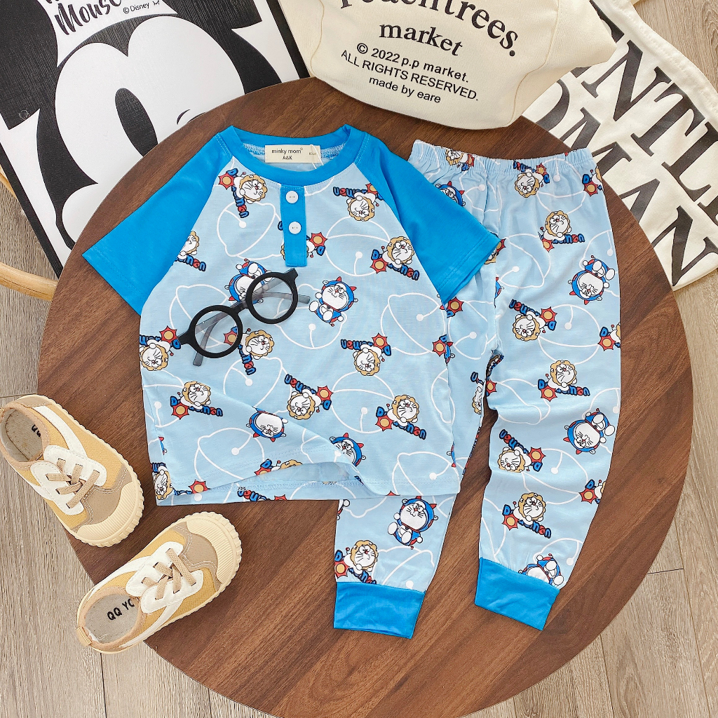 Bộ tay ngắn quần dài,lạnh minkey mịn mát in hoạt hình cho bé trai , gái size 8-30kg M4151.VMEO