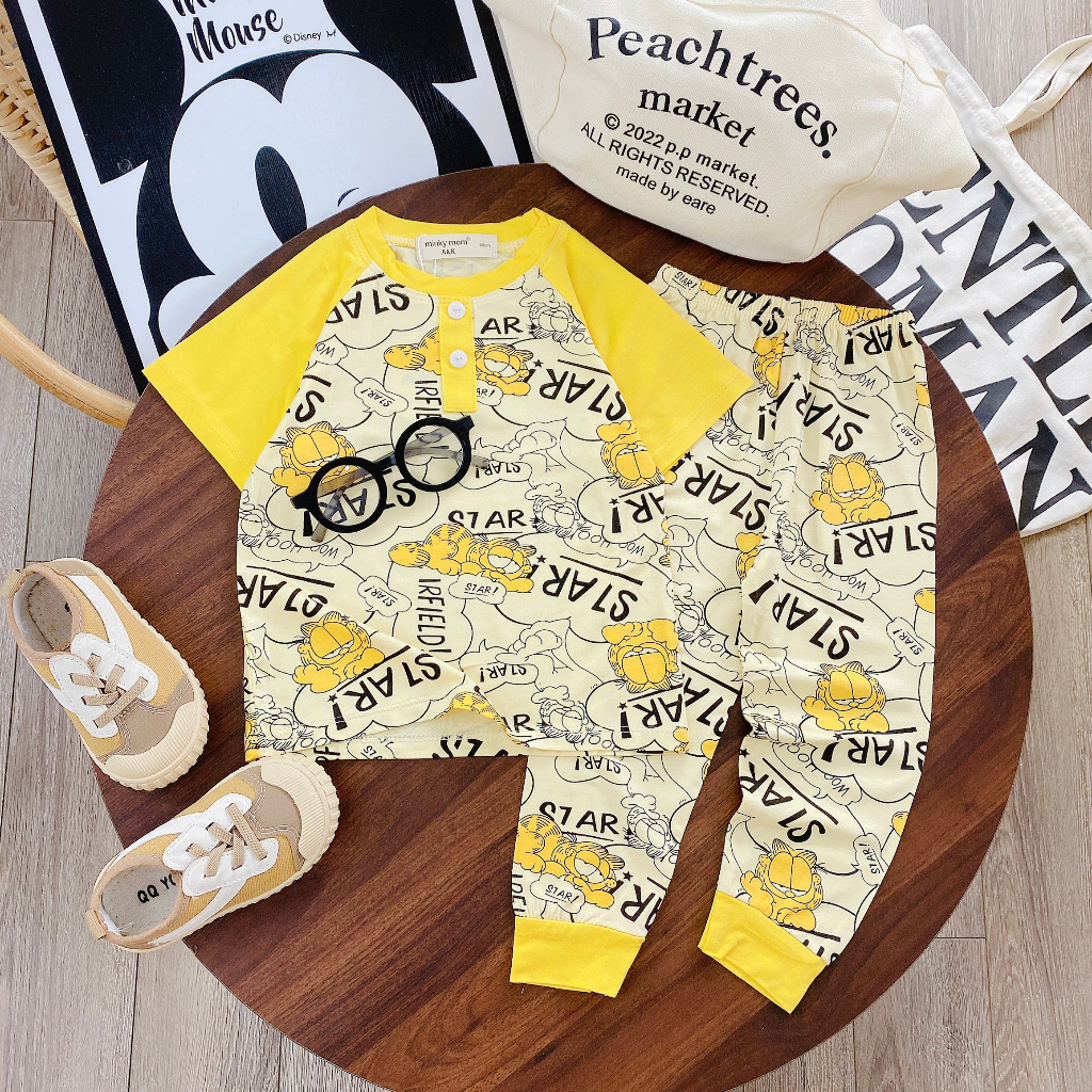 Bộ tay ngắn quần dài,lạnh minkey mịn mát in hoạt hình cho bé trai , gái size 8-30kg M4151.VMEO