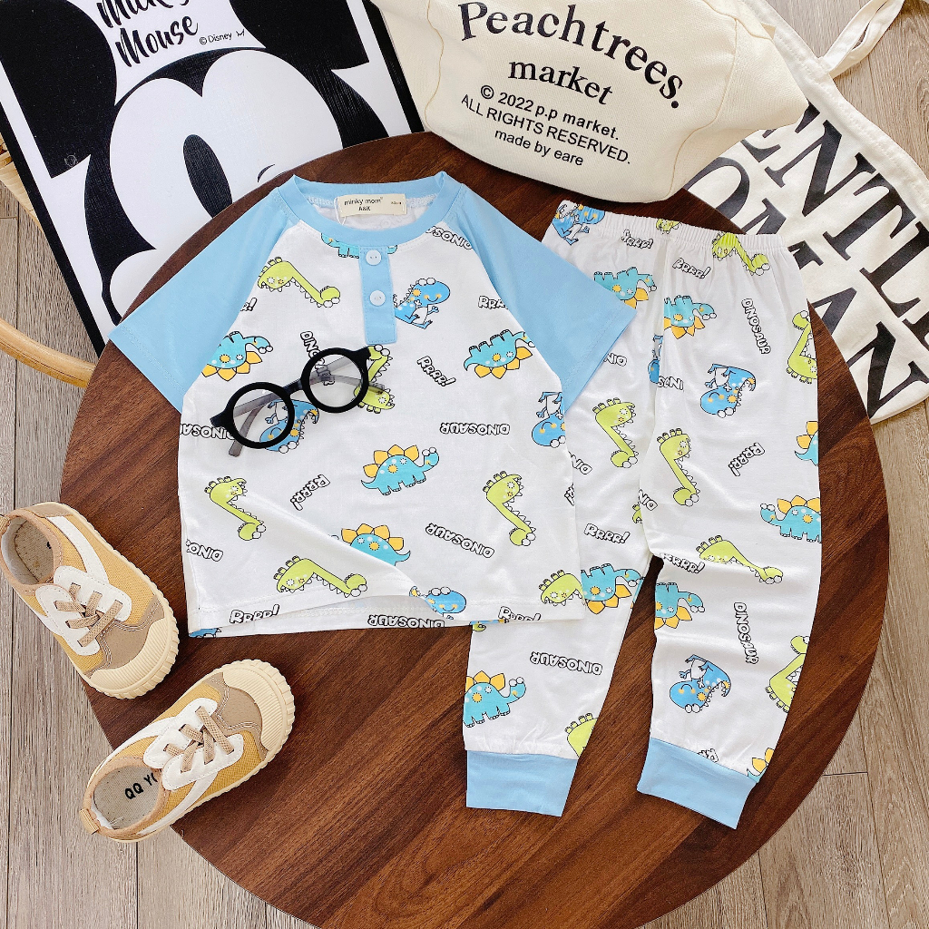 Bộ tay ngắn quần dài,lạnh minkey mịn mát in hoạt hình cho bé trai , gái size 8-30kg M4151.VMEO