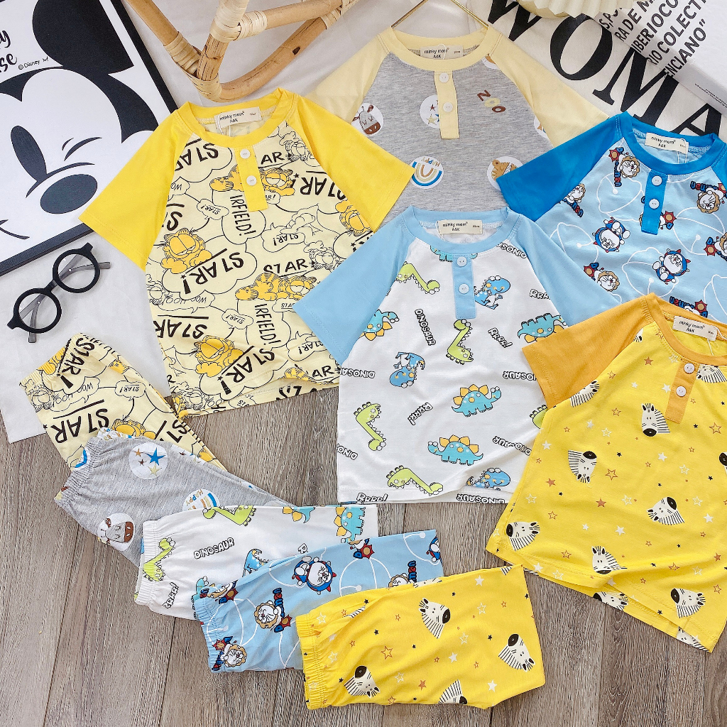 Bộ tay ngắn quần dài,lạnh minkey mịn mát in hoạt hình cho bé trai , gái size 8-30kg M4151.VMEO