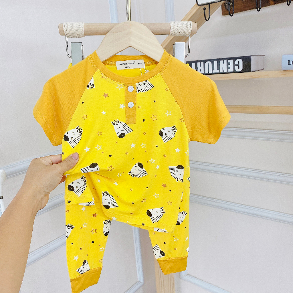 Bộ tay ngắn quần dài,lạnh minkey mịn mát in hoạt hình cho bé trai , gái size 8-30kg M4151.VMEO