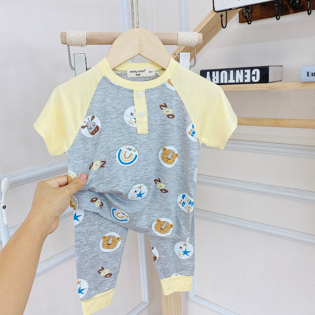 Bộ tay ngắn quần dài,lạnh minkey mịn mát in hoạt hình cho bé trai , gái size 8-30kg M4151.VMEO