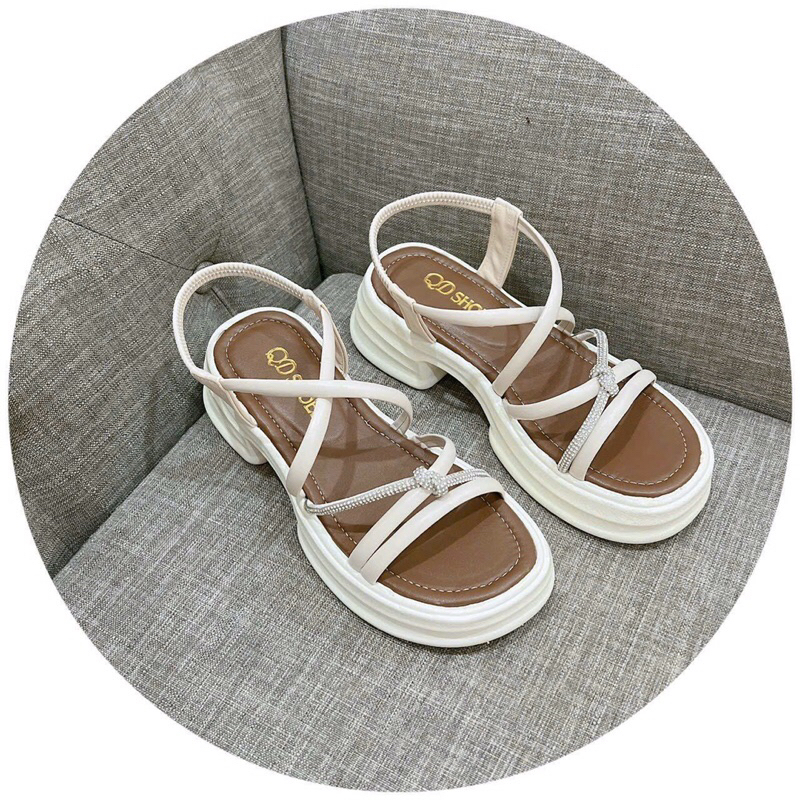 Dép sandal đế cong quai bún thắt đá- xăng đan đi học