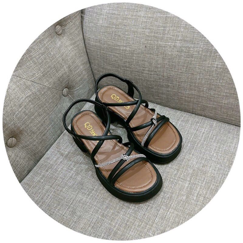 Dép sandal đế cong quai bún thắt đá- xăng đan đi học