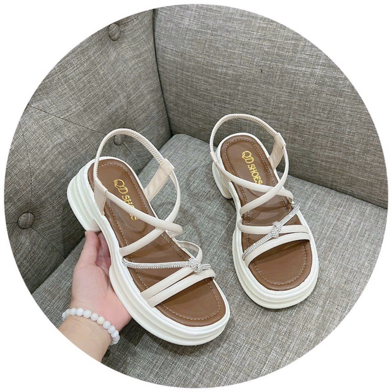 Dép sandal đế cong quai bún thắt đá- xăng đan đi học