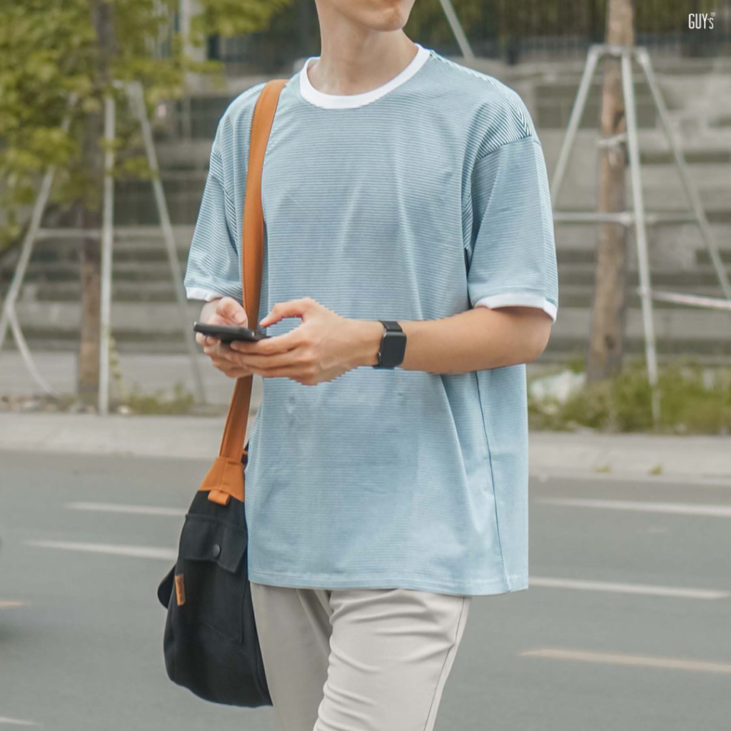 Áo phông unisex Daily GUY's Closet, Hoạ tiết kẻ ngang trendy, Nhiều màu