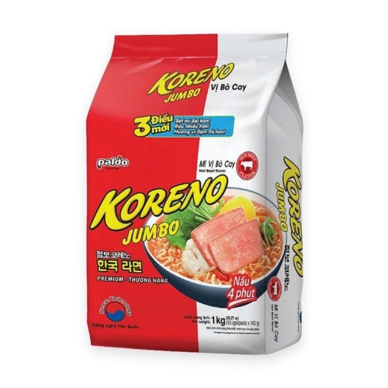 Mì Koreno Jumbo Hàn Quốc 1Kg Gà - Bò Cay - Kim Chi - Tôm