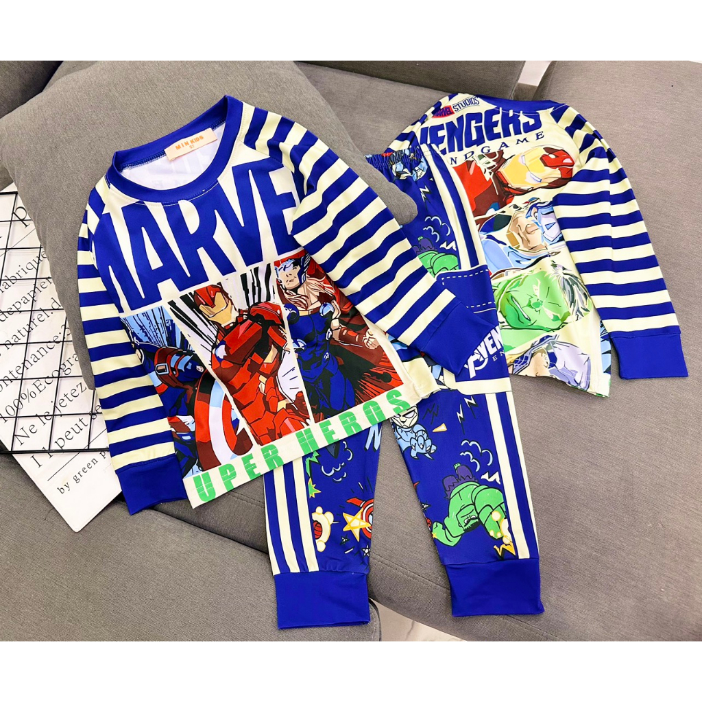 Bộ Tay dài quần dài Thun lạnh 3D loại 1 Ann's Kids siêu nhân cho bé trai size nhí từ12-22kg-Đồ bộ cho bé-Pikakids