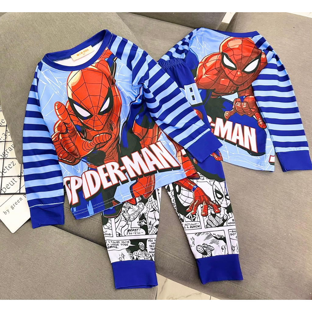 Bộ Tay dài quần dài Thun lạnh 3D loại 1 Ann's Kids in hoạt hình cho bé trai size nhí từ12-22kg-Đồ bộ cho bé-Pikakids