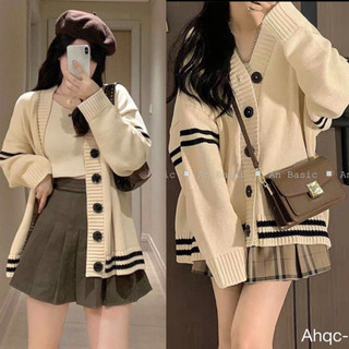 Áo khoác len cardigan màu be viền sọc ngang siêu xinh CDGlenvachtay9916 P7K1
