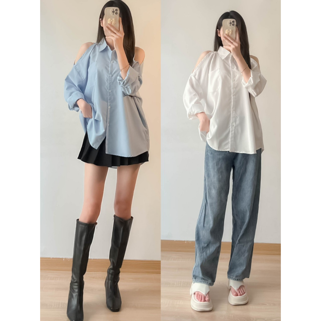 Áo sơ mi dài tay nữ khoét vai siêu xinh Maia Aokhoetvai3469 P6K3