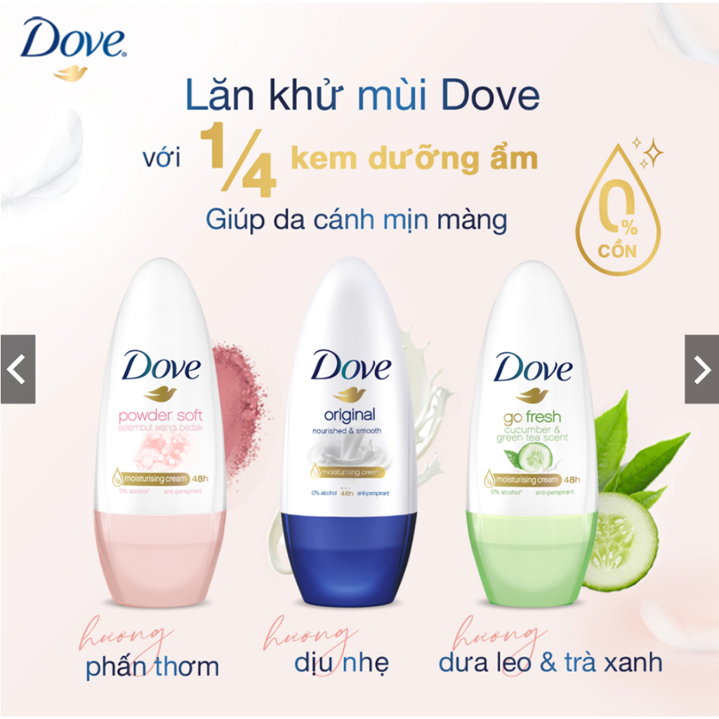 Lăn khử mùi Dove Power soft hồng phần / Go Fresh dưa leo 40ml