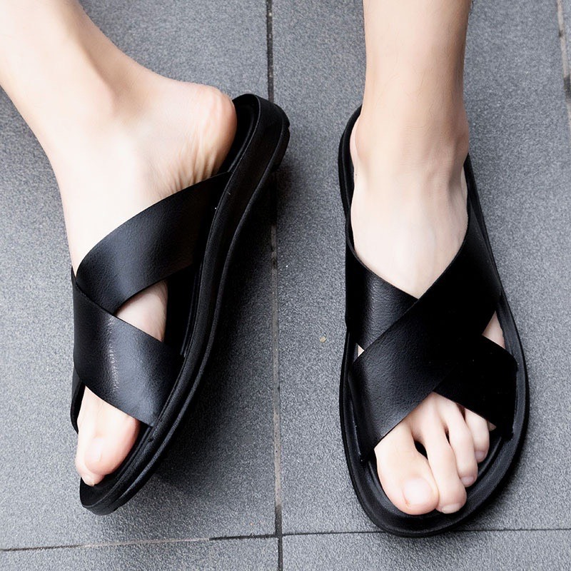 Dép Nam Quai Chéo Size Lớn Da PU Thời Trang-Dép Nam Hot Ngoại Cỡ Big Size 44 45 46 47 48 49 50