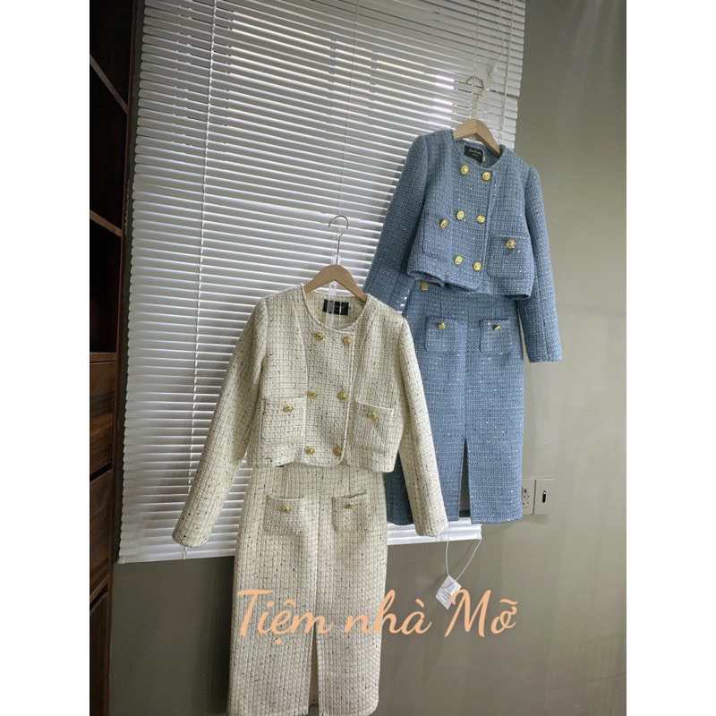 Set dạ tweets chân váy chữ A tiểu thư