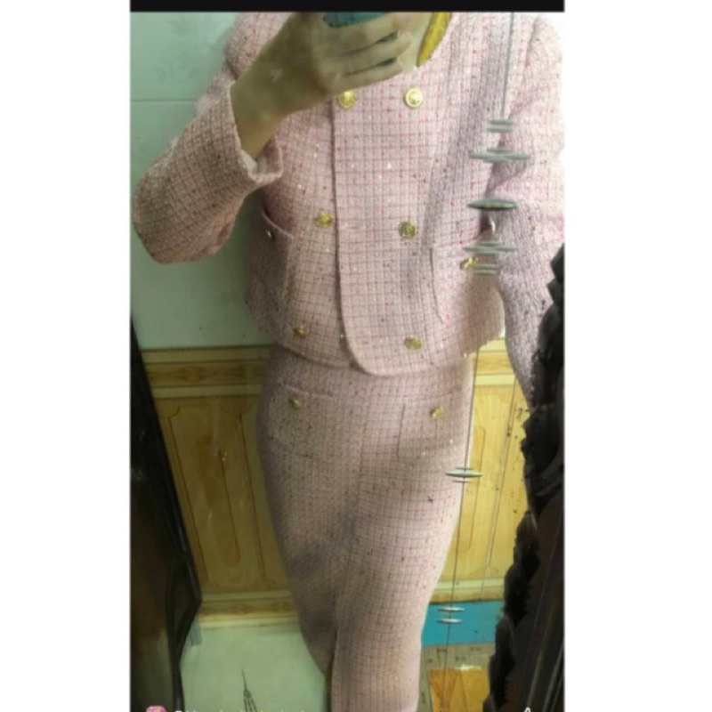 Set dạ tweets chân váy chữ A tiểu thư