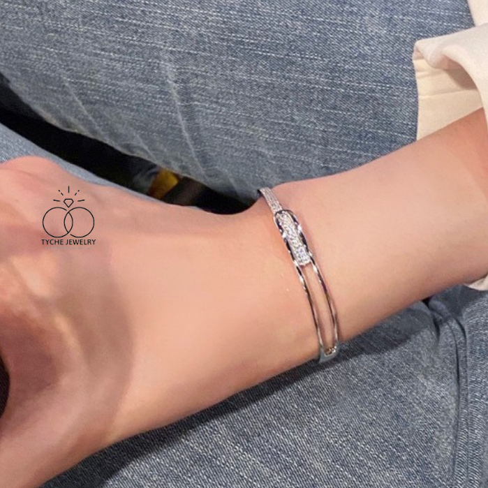 Vòng tay bạc nữ Tyche Girl over size kiểu dáng Hàn Quốc phong cách trẻ trung phù hợp đeo đi học, đi chơi TYCHE JEWELRY
