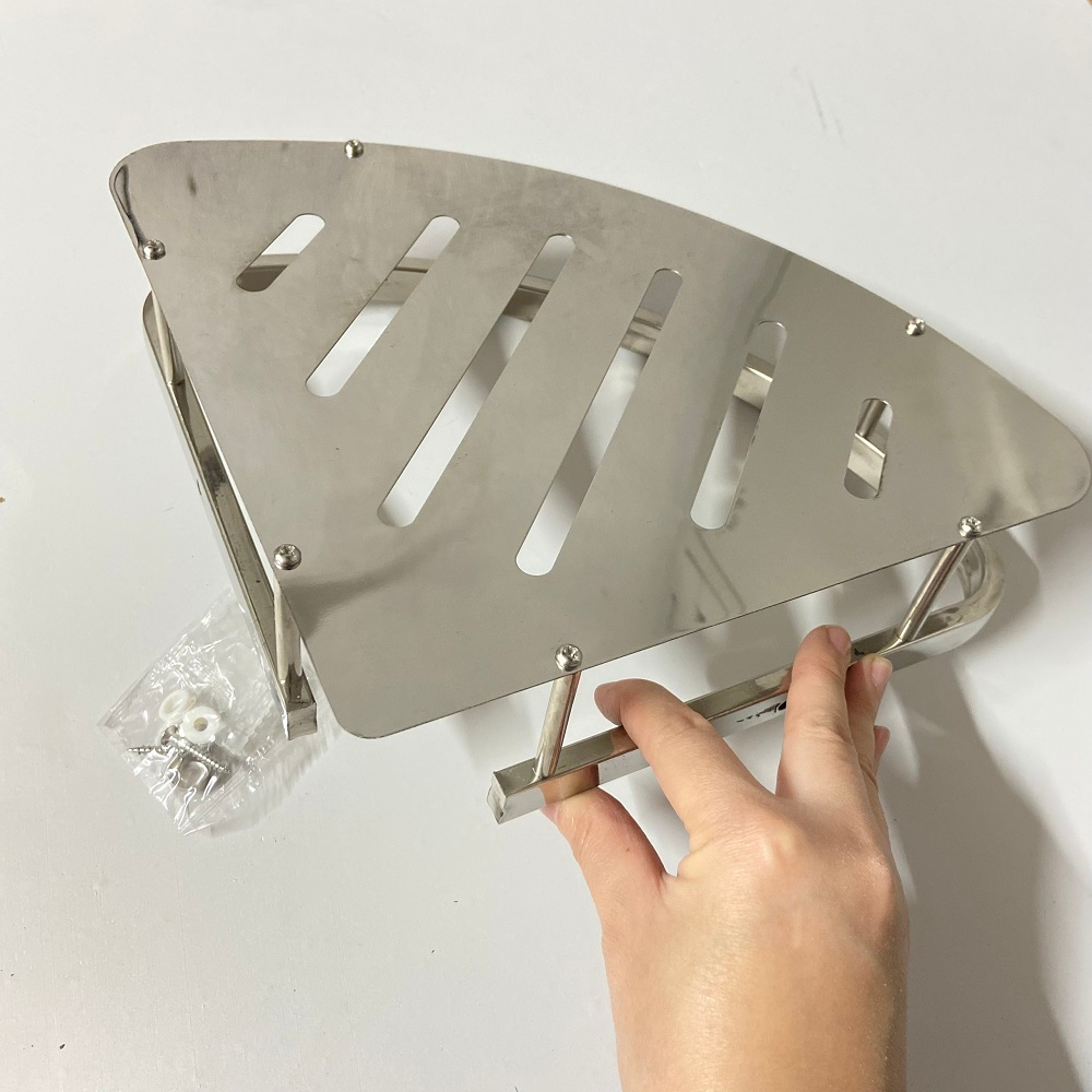 Kệ góc 1 tầng bản nhỏ cho nhà tắm inox sus 304 sáng bóng