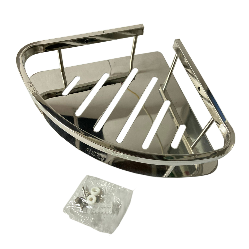 Kệ góc 1 tầng bản nhỏ cho nhà tắm inox sus 304 sáng bóng