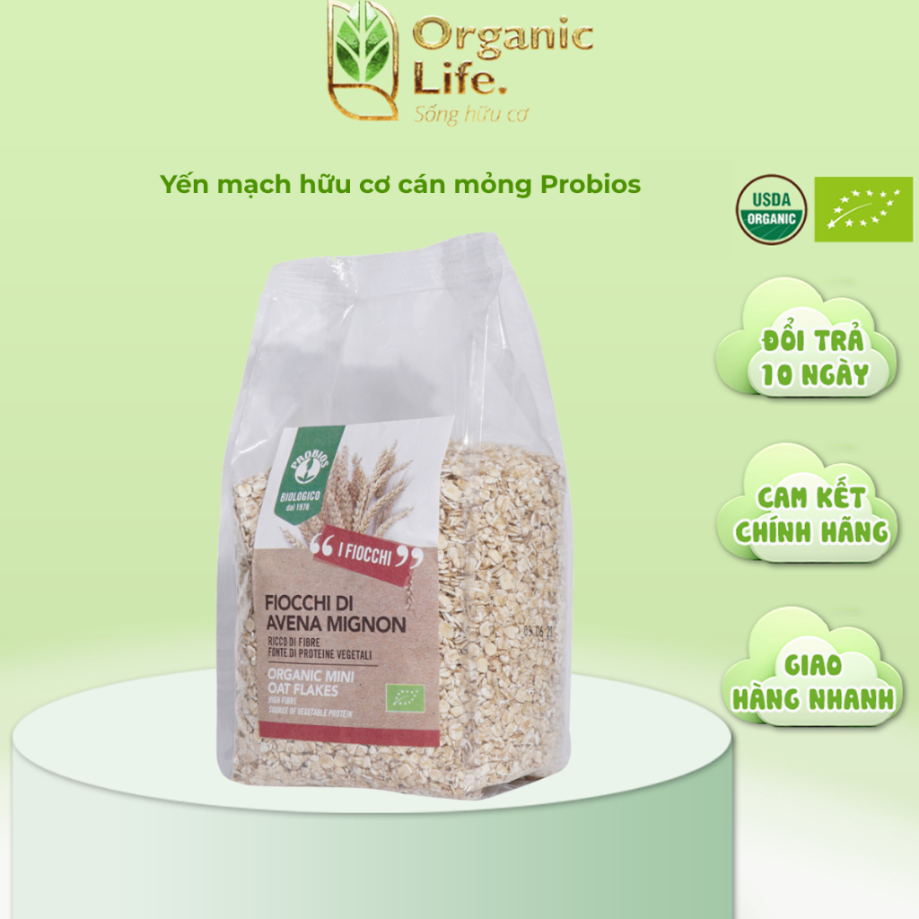 Yến Mạch Cán Mỏng Hữu Cơ Ăn Liền ORGANIC LIFE ProBios Đạt Chứng Nhận Hữu Cơ Châu Âu