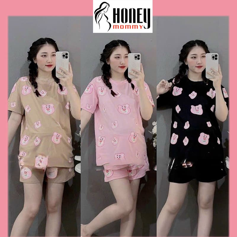 Bộ Bầu Gấu Dâu Mùa Hè Vải Cotton Chất Mát Dễ Thương Xinh Xắn Trẻ Trung Mặc Ở Nhà Đi Chơi HT4695 Honey Mommy
