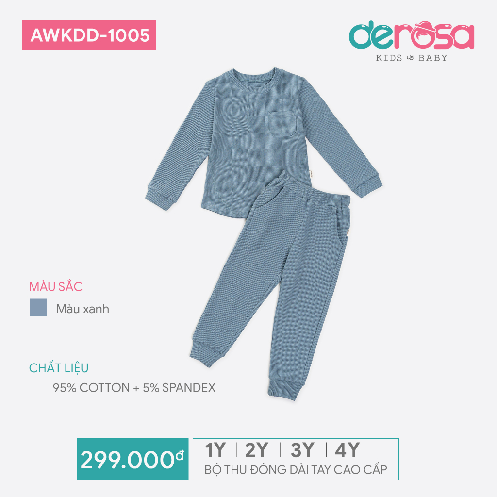 Bộ quần áo dài tay thu đông cho bé trai và bé gái DEROSA KIDS từ 1 đến 4 tuổi AWKDD1005B