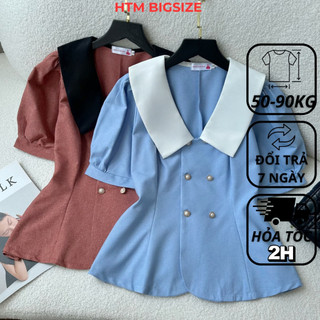 Áo bigsize nữ kiểu cổ bèo 6 nút chất cotton HTM 50-90kg