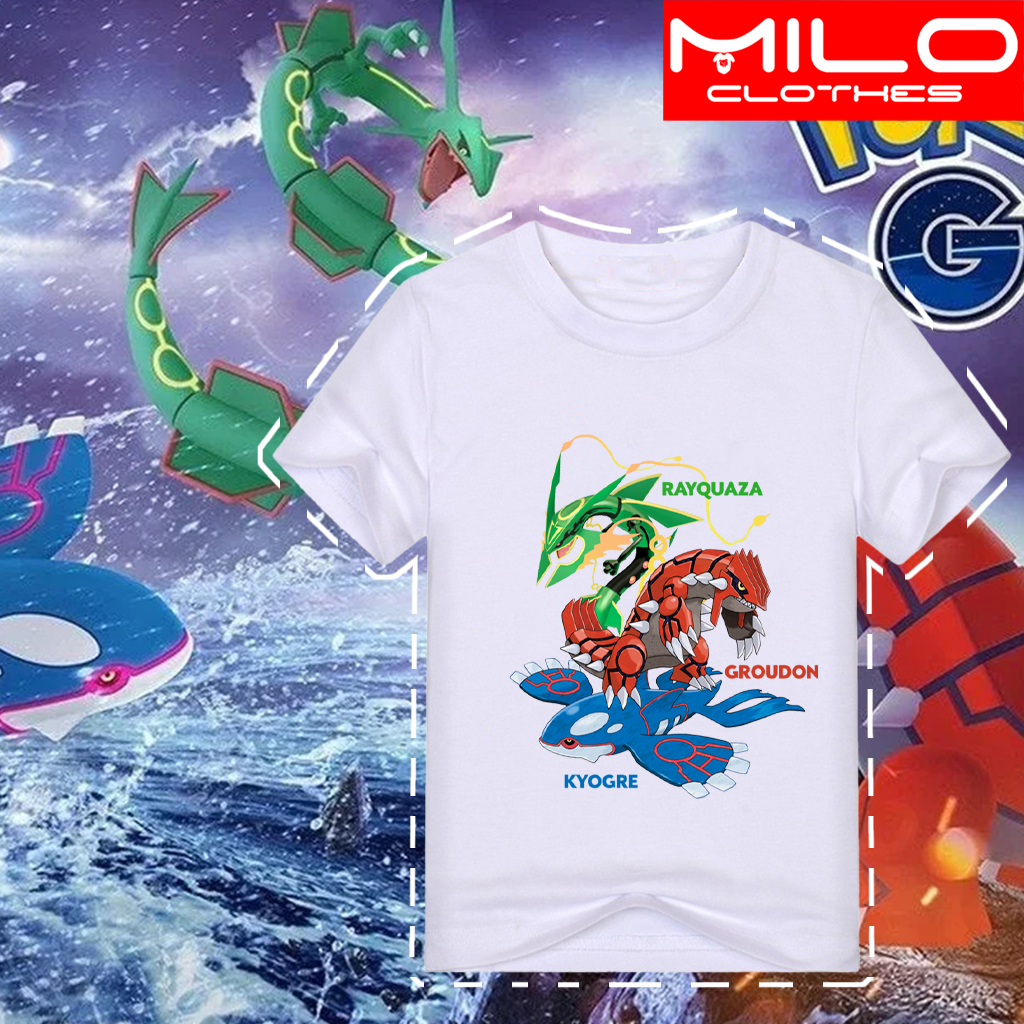 [ Milo.Clothes ] Áo thun Pixelmon bé trai Pokemon kyogre groudon rayquaza Huyền Thoại - Có size trẻ em