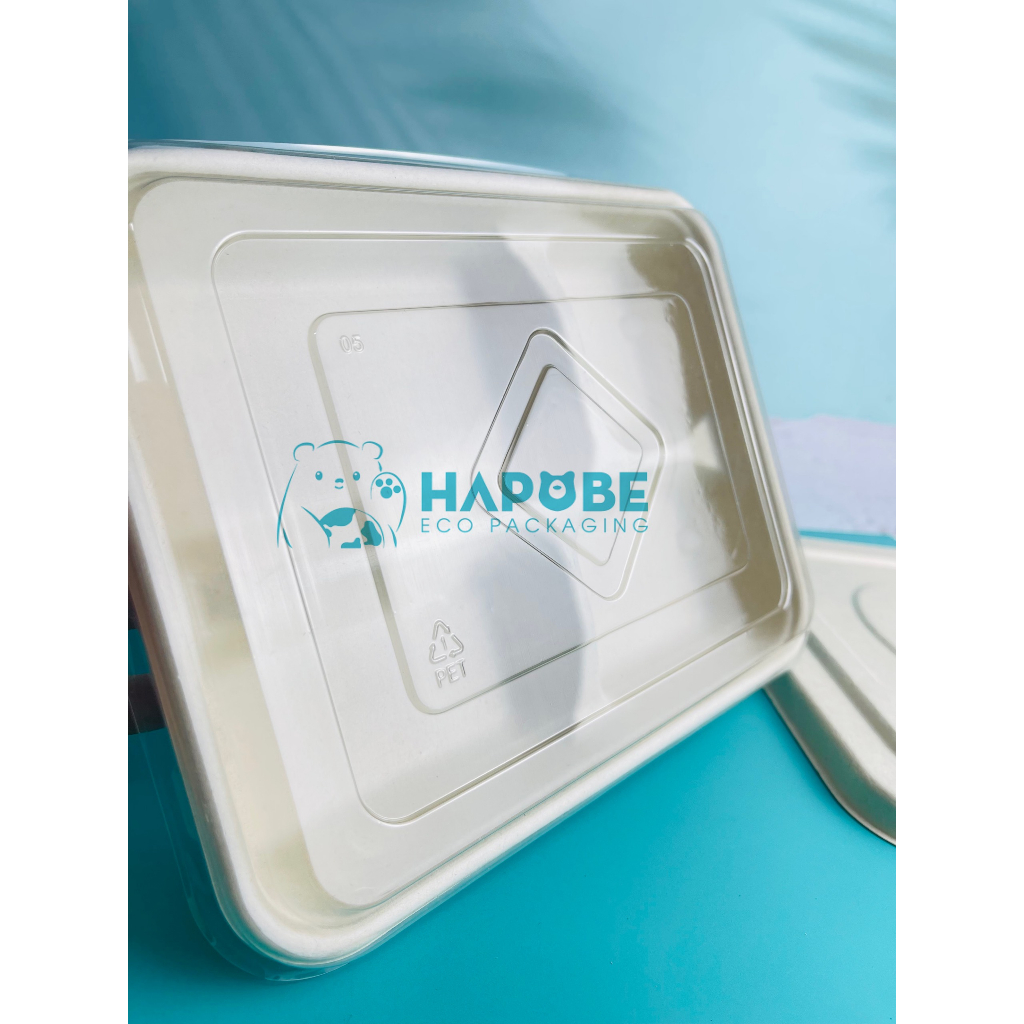 Combo 50 chiếc khay bã mía 4 ngăn 900ml BHZ016 màu nâu kèm nắp