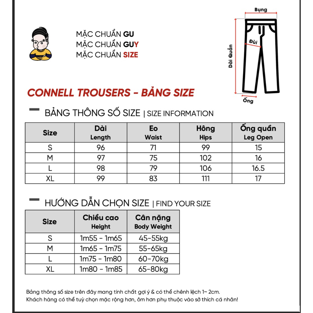 Quần Âu Nam Connell Trousers GUY's Closet, Quần Tây Ống Đứng Thanh Lịch, Phong Cách, Dáng Slimfit, Vải Mềm Mịn Dày Dặn