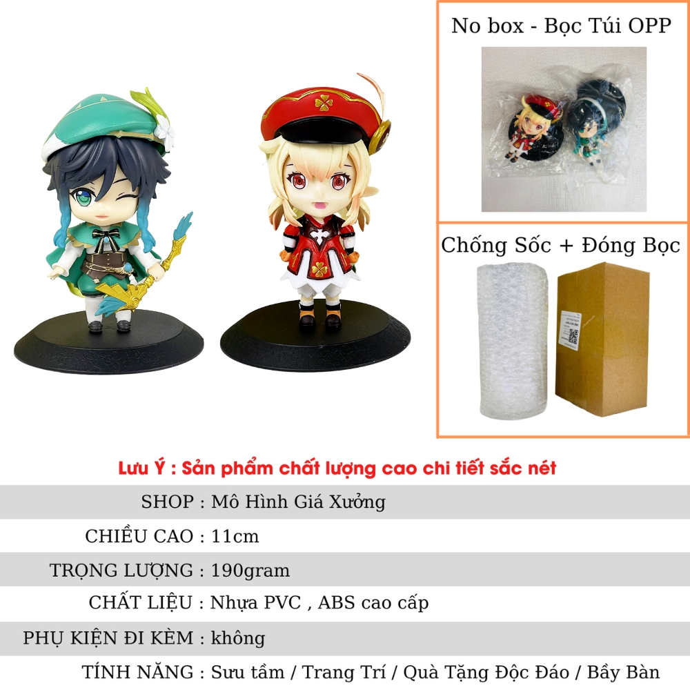 Mô Hình Genshin Impact Klee, Venti  siêu dễ thương - cao 11cm - nặng 190gram - Figure Genshin Impact - No Box