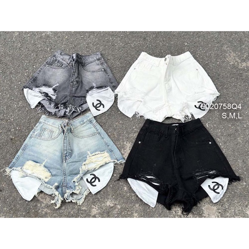 Quần short jeans đùi nữ eachs lòi túi in logo - T5L