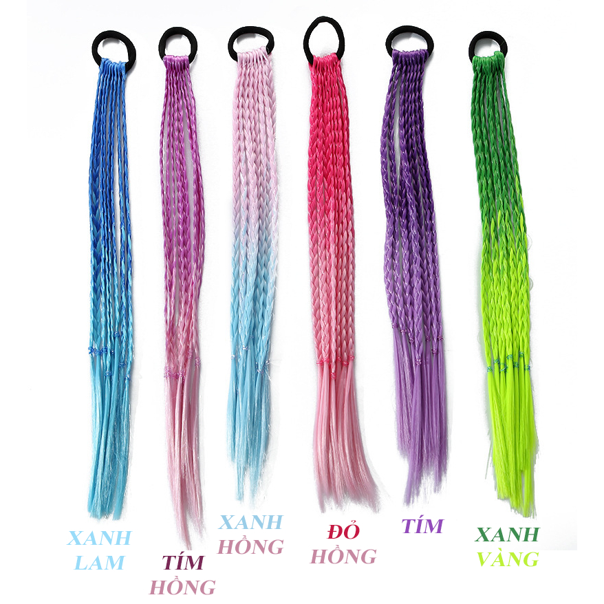 Tóc giả tết bím Bivota dây cột tóc cho bé gái siêu cá tính 8 sợi dày đẹp CM19