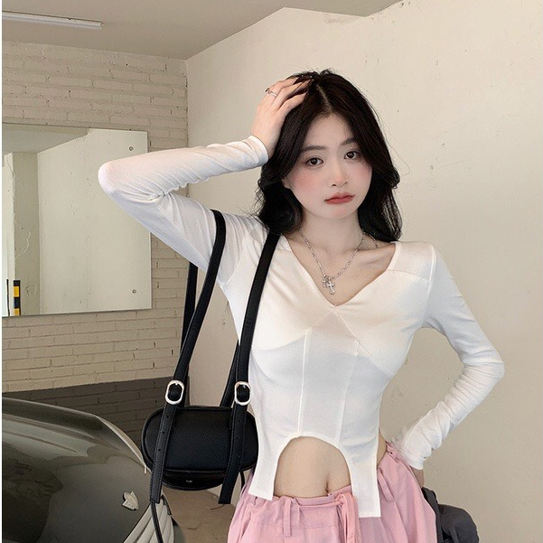 Áo thun croptop dài tay nữ, áo croptop nữ tay dài mềm mại cao cấp thời trang douyin- LOẠI 1