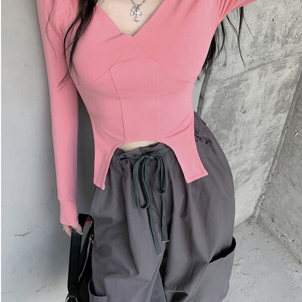 Áo thun croptop dài tay nữ, áo croptop nữ tay dài mềm mại cao cấp thời trang douyin- LOẠI 1