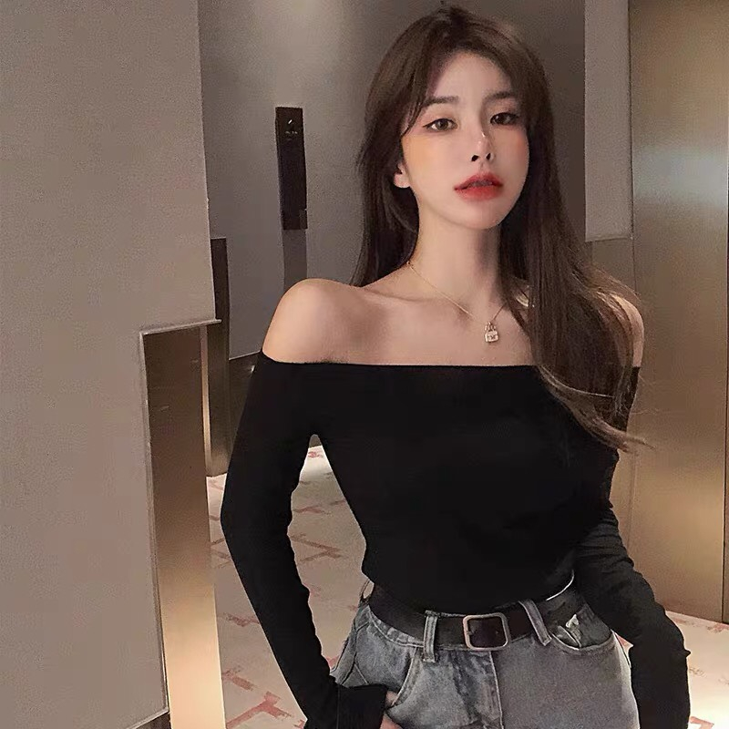 Áo thun trễ vai tay dài, áo thun nữ dài tay trễ vai , mềm mịn co dãn phong cách trẻ trung basic xỏ ngón- LOẠI 1