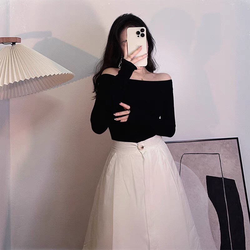 Áo thun trễ vai tay dài, áo thun nữ dài tay trễ vai , mềm mịn co dãn phong cách trẻ trung basic xỏ ngón- LOẠI 1