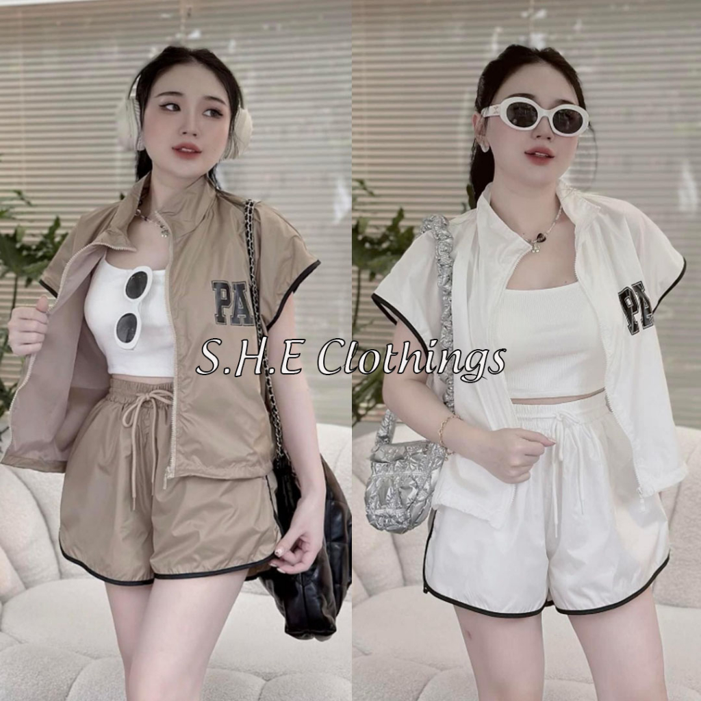 Set Bộ Đồ Nữ Áo Khoác Gió PARA Tay Hến Khoá Kéo Dây Rút 2 Bên Hông Mix Quần Sooc Đùi Freesize S535