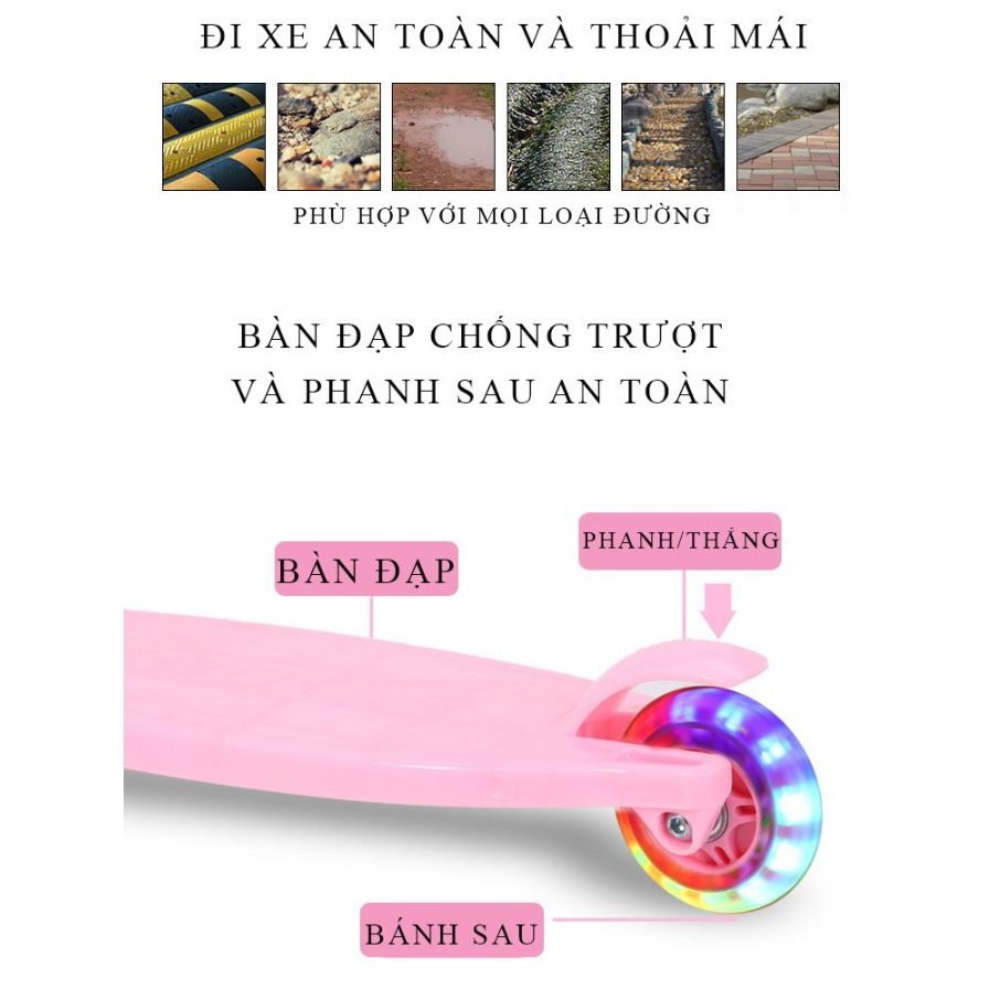 Xe Scooter Cao Cấp - Bánh Xe Đèn Led Phát Sáng Bé 2 tuổi đến 4 tuổi - Xe Trượt Scooter 3 Bánh Có Đèn Pediasure