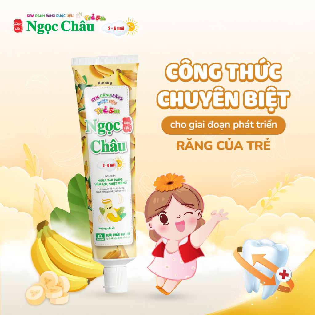 Kem đánh răng dược liệu Ngọc Châu Trẻ Em hương chuối (2 - 6 tuổi)