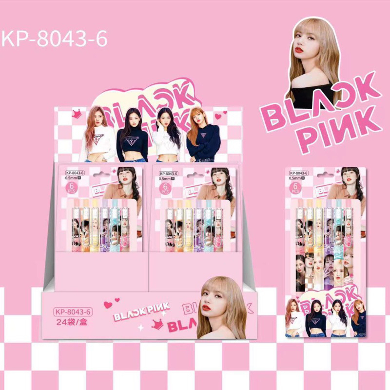 Tặng ngòi - Hộp 6 bút - 12 bút mực gel xanh - đen Blackpink ngòi 0,5mm
