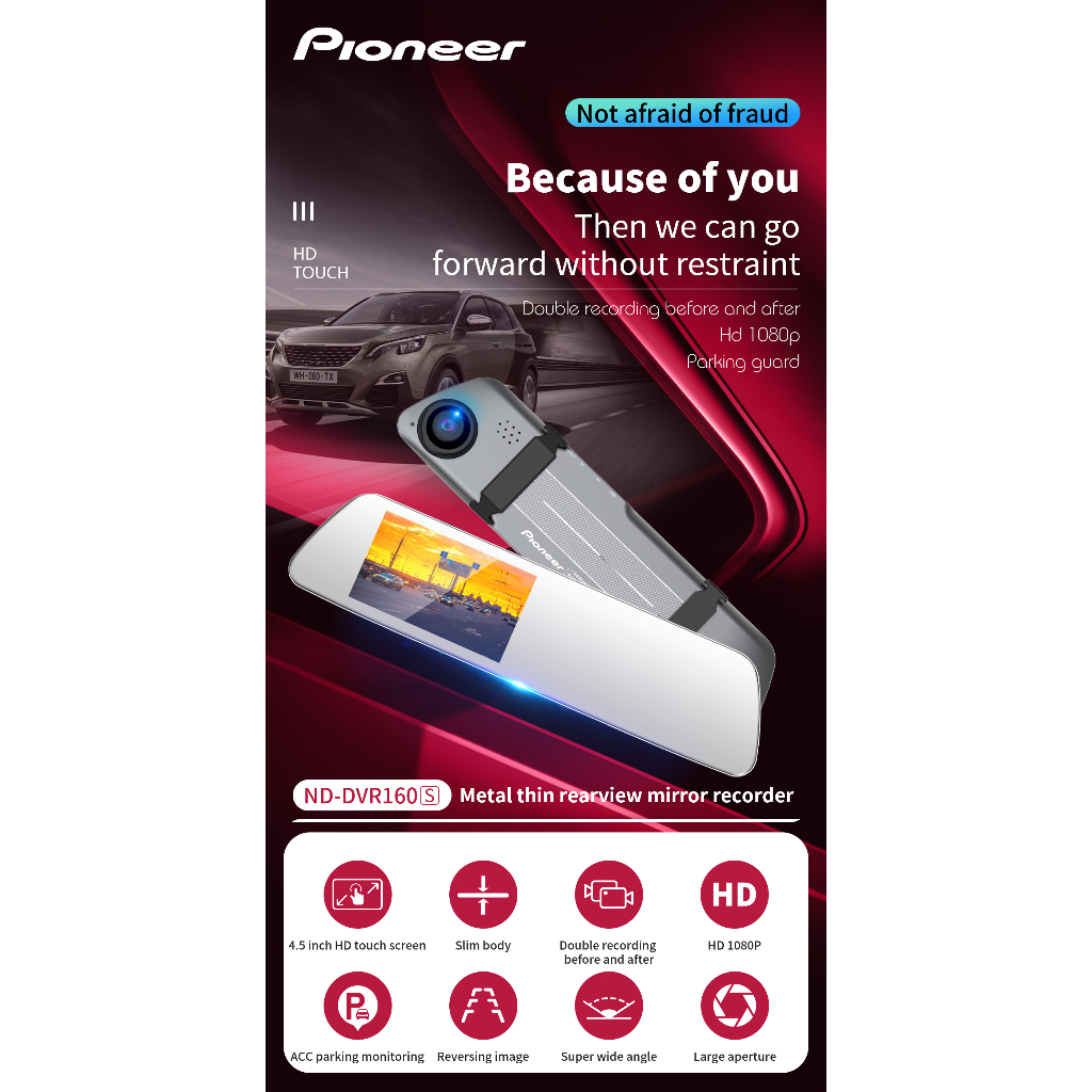 Camera hành trình Pioneer ND-DVR160S: Gương chiếu hậu kim loại siêu mỏng, Màn hình IPS 4.5 inch, Điều khiển giọng nói | BigBuy360 - bigbuy360.vn