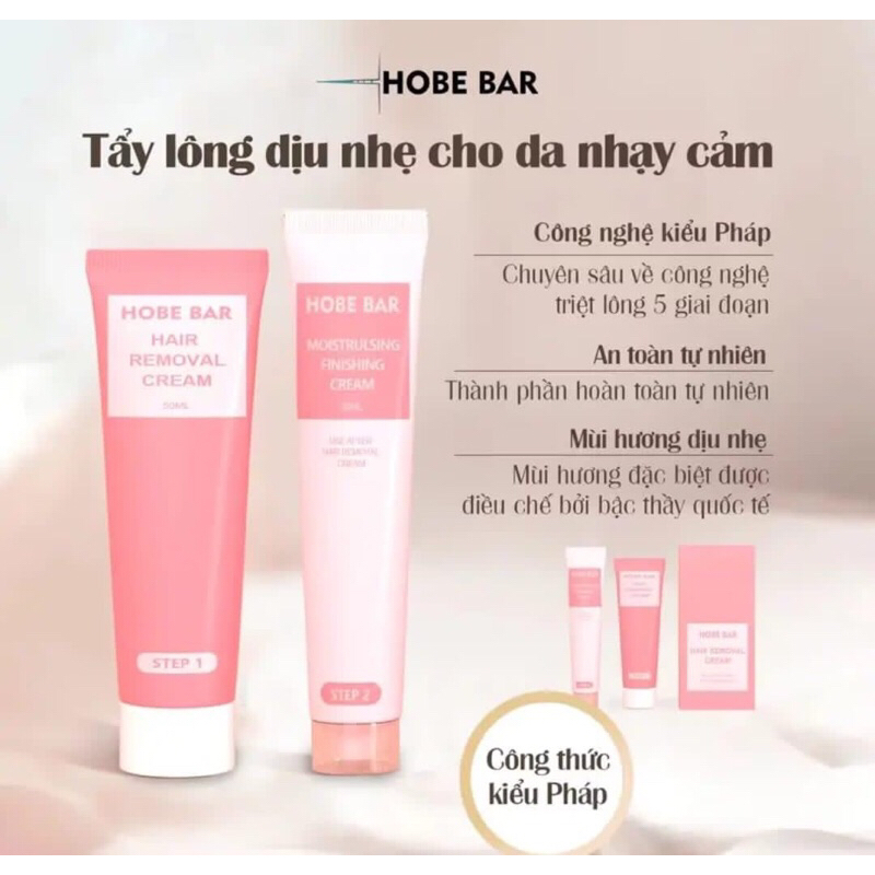 Kem tẩy lông HOBEBAR 50g + Gel dưỡng phục hồi 30g chiết xuất thực vật dành cho nam và nữ giúp loại bỏ lông tay chân nách